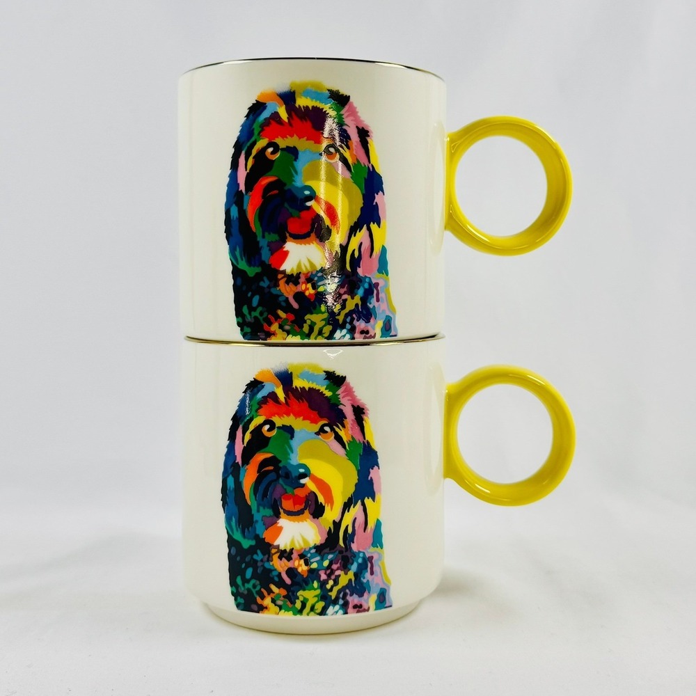 Shaggy Dog Mugs Tabitha Brown Stoneware Coffee 2 pcs Artistic Pet Lover CUTE